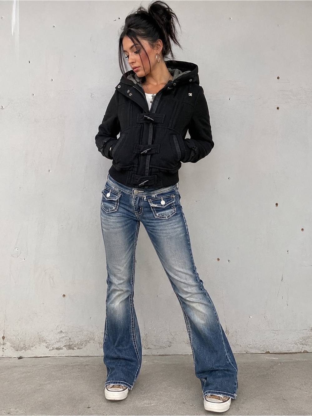 DC Shoes Sweetheart Duffle Jacket Cropped Hooded Toggle Y2K Jacket / Hoodie